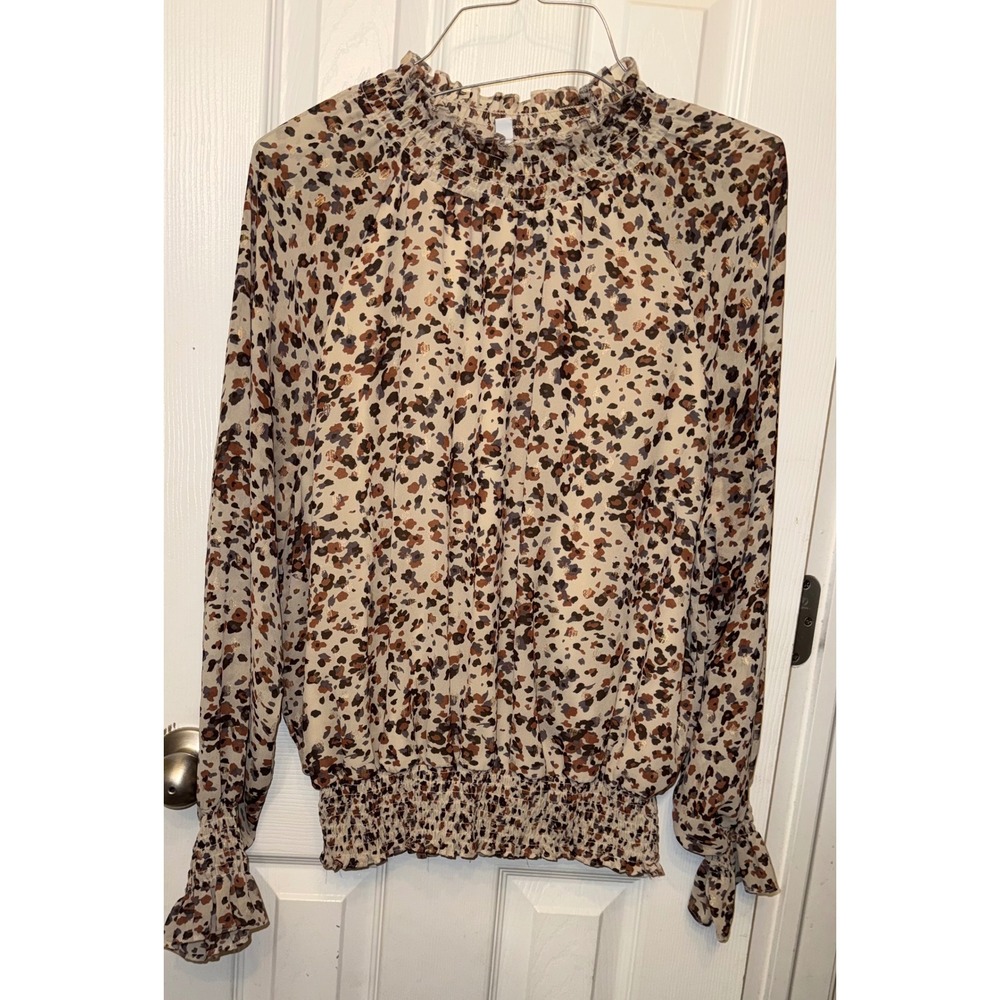 Ophelia Roe Smocked Mock Neck Blouse XL